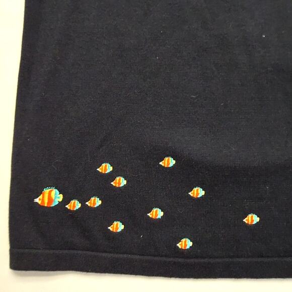 C.J. Banks Womens 1X Cardigan Tropical Fish Embroidery Black Button Front Top - Picture 9 of 11